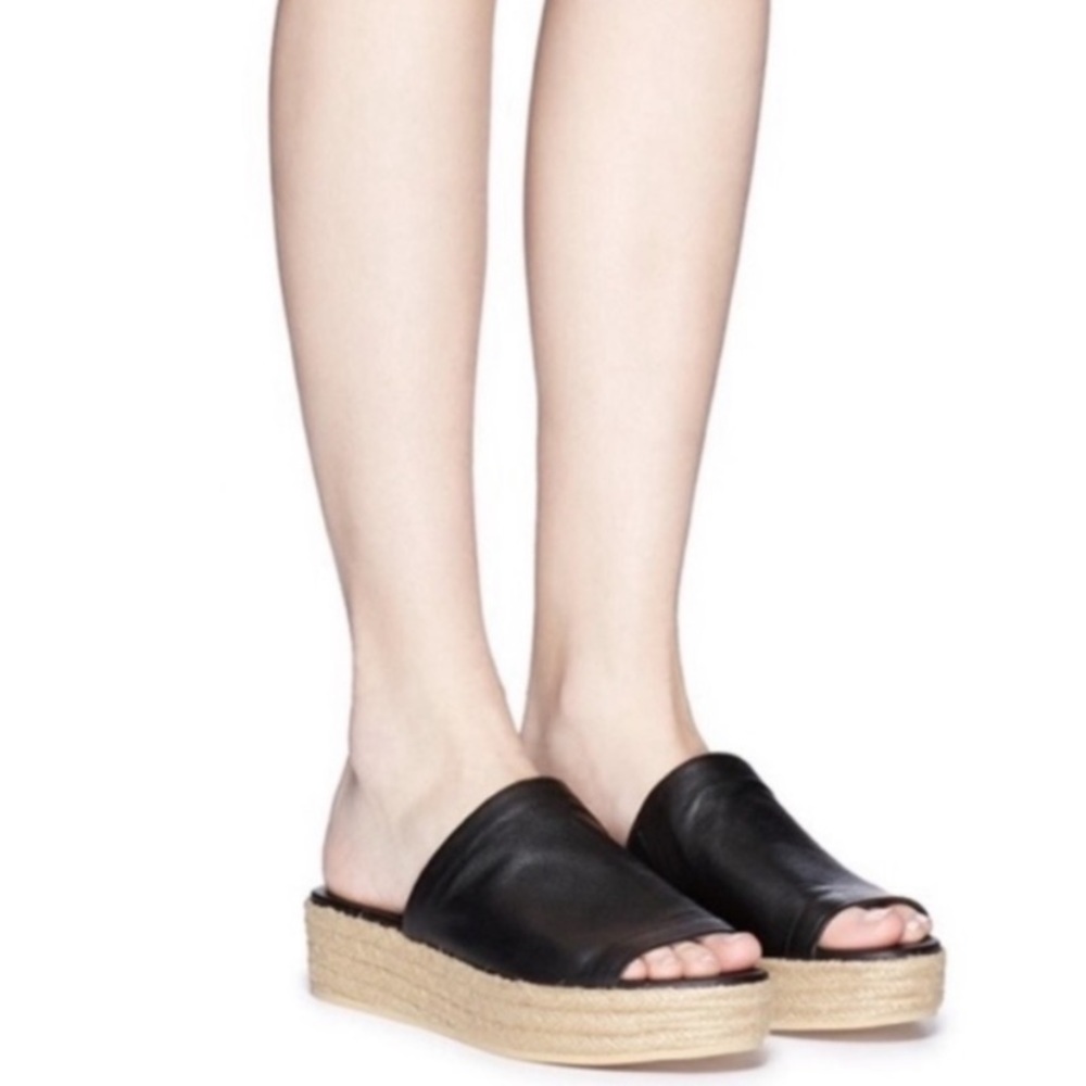 VINCE Leather Slip On Platform Espadrilles Mule Sandals